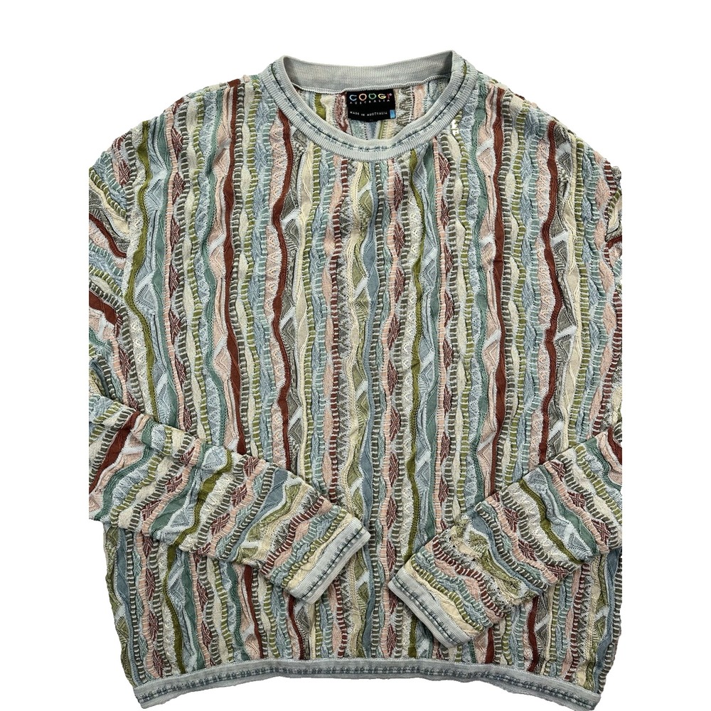 COOGI Women's 3D Cable Knit Crew Neck Size XL Sage Green Colorful 90's - Picture 2 of 13